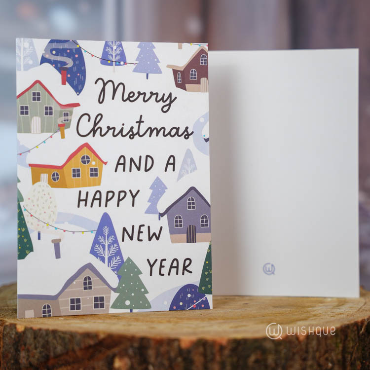 Merry Christmas And Happy New Year Winter Village Greeting Card