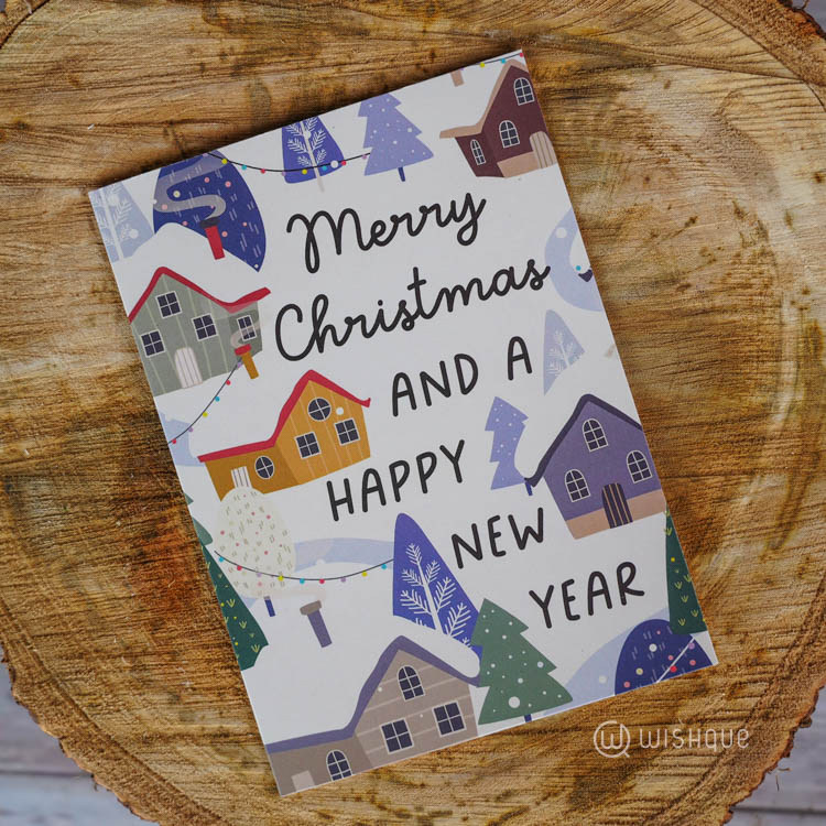 Merry Christmas And Happy New Year Winter Village Greeting Card
