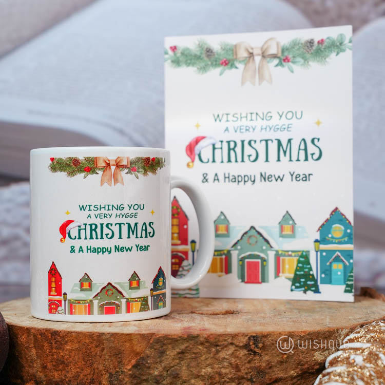 Wishing You A Very Hygge Christmas & Happy New Year Printed Mug & Greeting Card