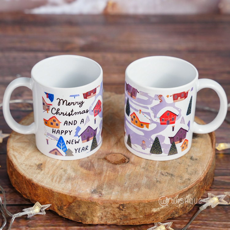 Merry Christmas And Happy New Year Winter Village Printed Mug