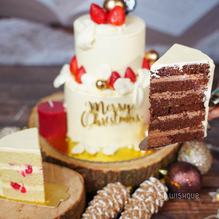 Cocoa Berry Snow Coated Xmas Tower Cake