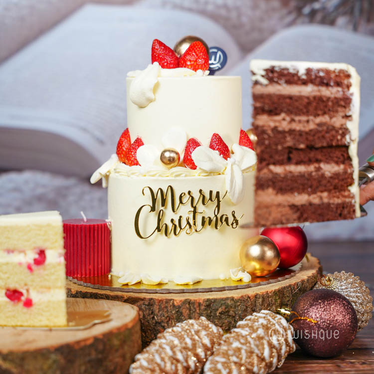 Cocoa Berry Snow Coated Xmas Tower Cake