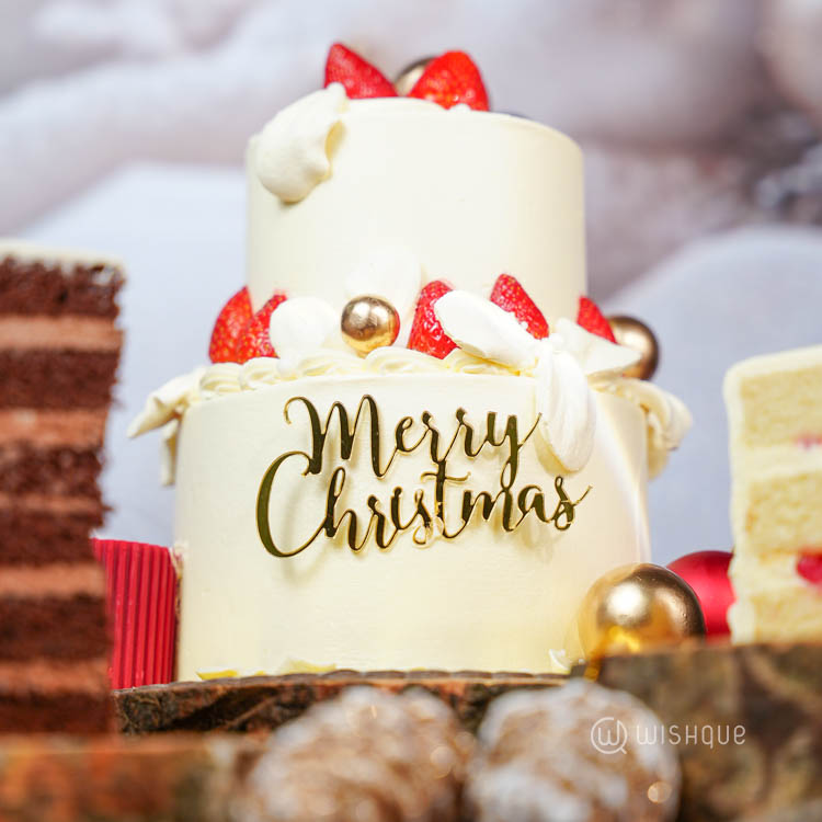 Cocoa Berry Snow Coated Xmas Tower Cake