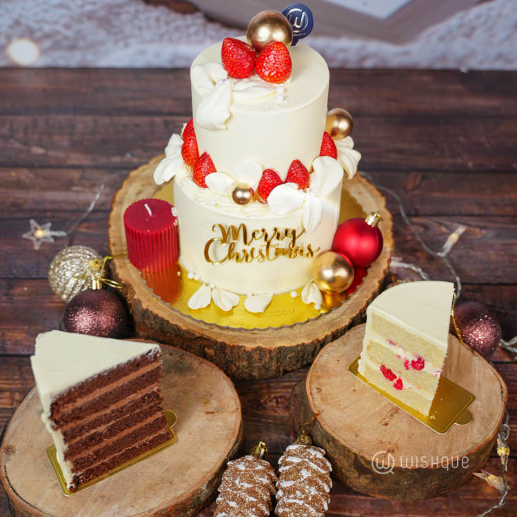 Cocoa Berry Snow Coated Xmas Tower Cake