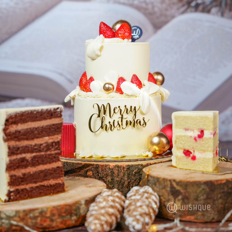 Cocoa Berry Snow Coated Xmas Tower Cake
