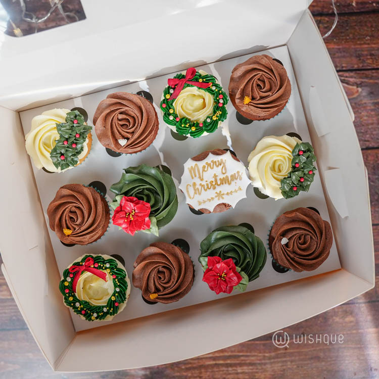 Christmas Winter Botanical Cupcake Box of 12