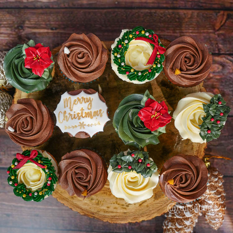 Christmas Winter Botanical Cupcake Box of 12