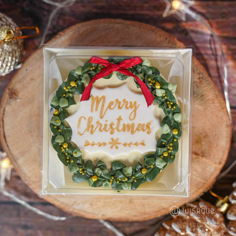 Merry Christmas Mini Wreath Ribbon Bento Cake