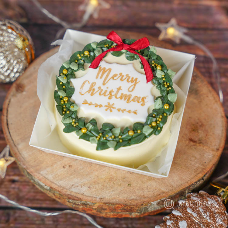 Merry Christmas Mini Wreath Ribbon Bento Cake