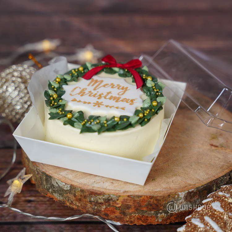 Merry Christmas Mini Wreath Ribbon Bento Cake