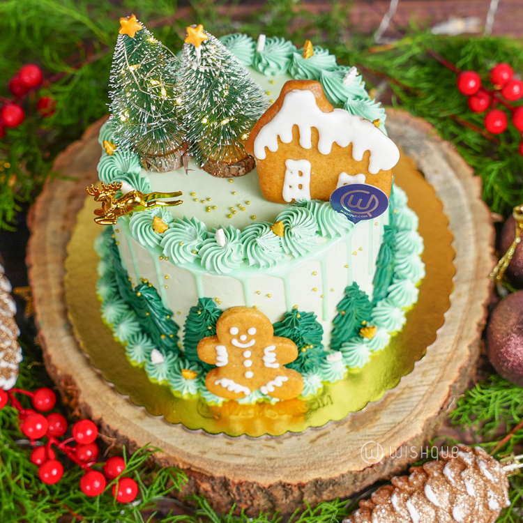 Twinkling Stars Gingerbread Forest Christmas Ribbon Cake