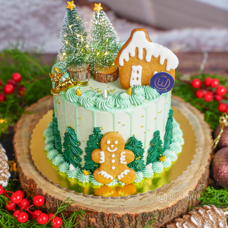 Twinkling Stars Gingerbread Forest Christmas Ribbon Cake