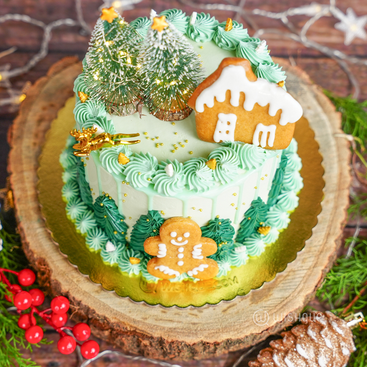 Twinkling Stars Gingerbread Forest Christmas Ribbon Cake