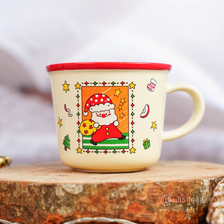Festive Christmas Themed Ceramic Coffee Mug - Red