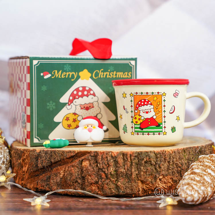 Festive Christmas Themed Ceramic Coffee Mug - Red