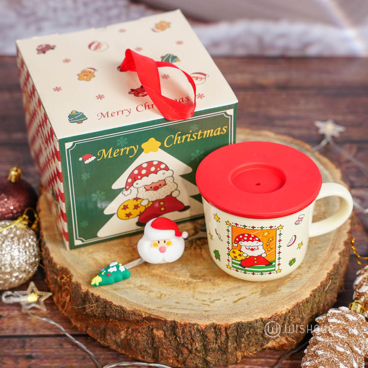 Festive Christmas Themed Ceramic Coffee Mug - Red