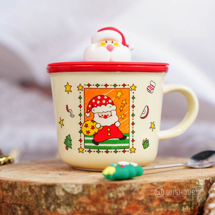 Festive Christmas Themed Ceramic Coffee Mug - Red