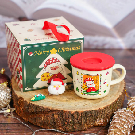 Festive Christmas Themed Ceramic Coffee Mug - Red