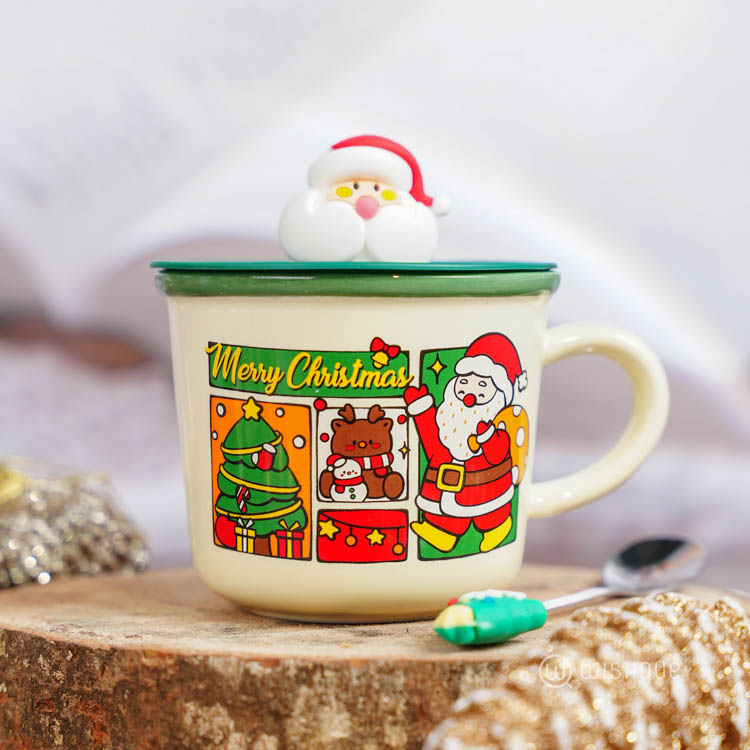 Festive Christmas Themed Ceramic Coffee Mug - Green