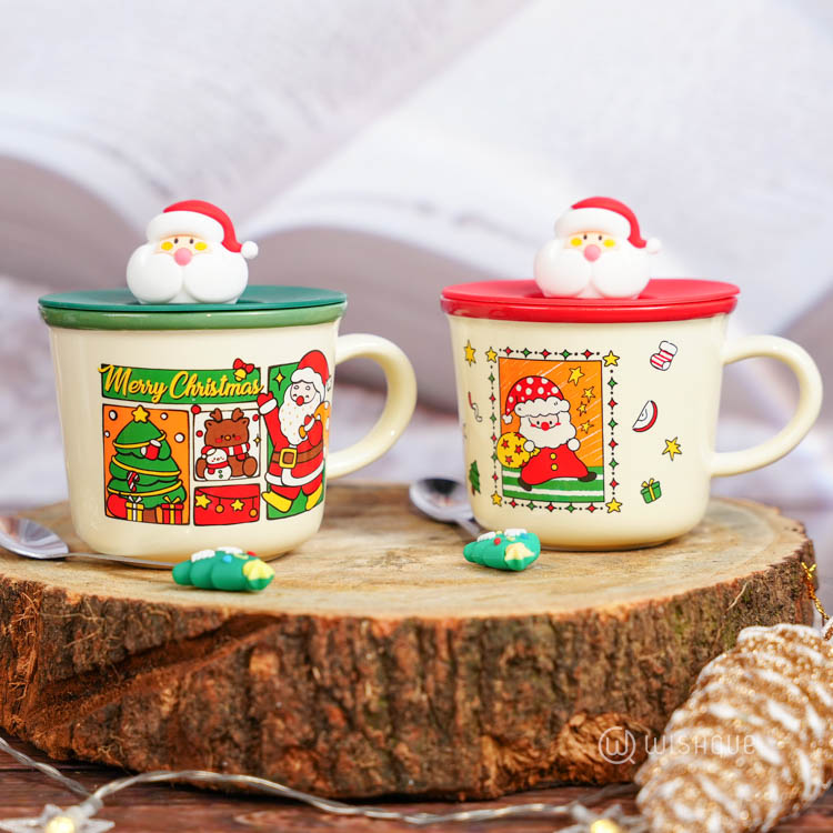 Festive Christmas Themed Ceramic Coffee Mug - Green