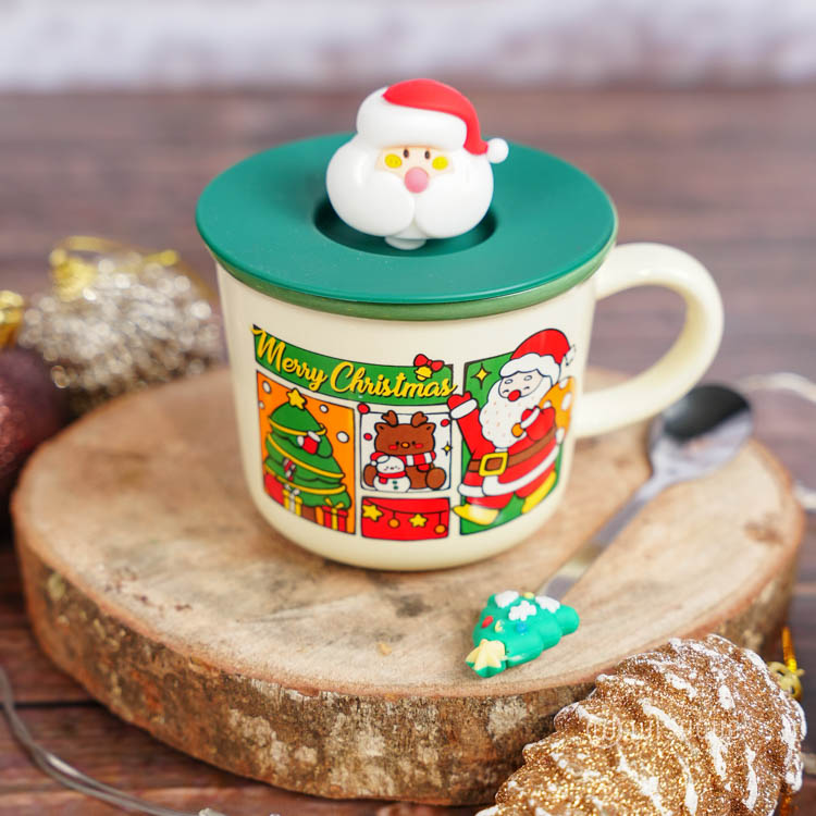 Festive Christmas Themed Ceramic Coffee Mug - Green