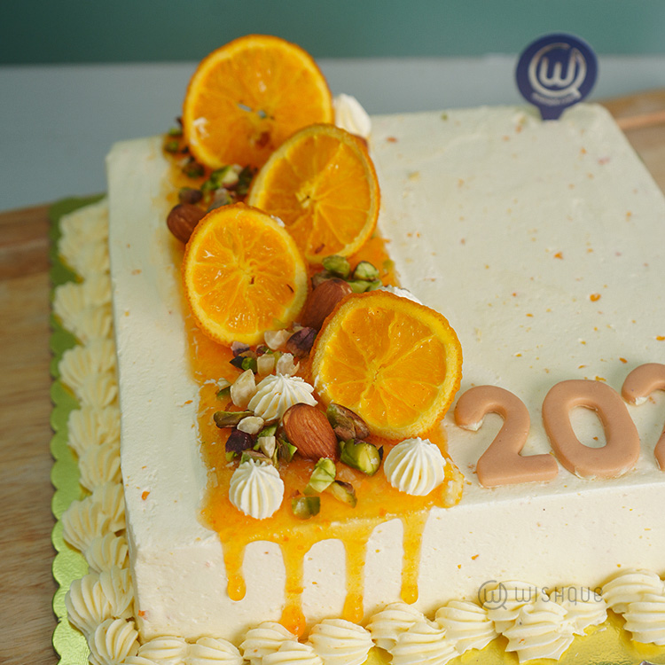 2026 New Year Orange Ribbon Cake