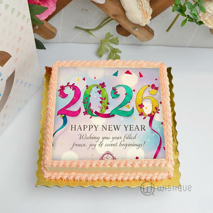 Happy New Year 2026 Edible Printed Cake