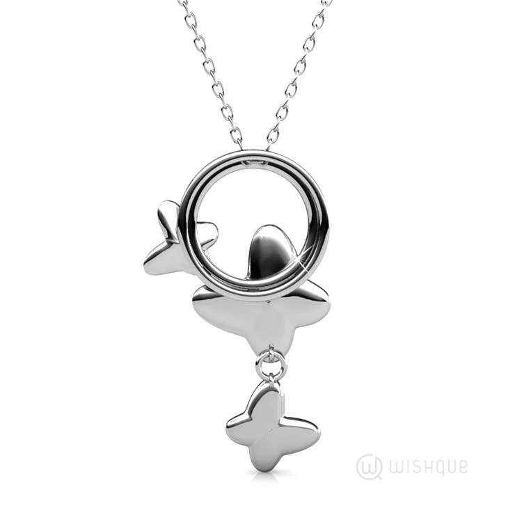 Blue Butterfly Stone Pendant With Cloe Crystals White - Gold Plated