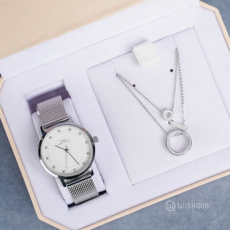 IBSO Ladies Quartz Silver Watch And Jewelry Set