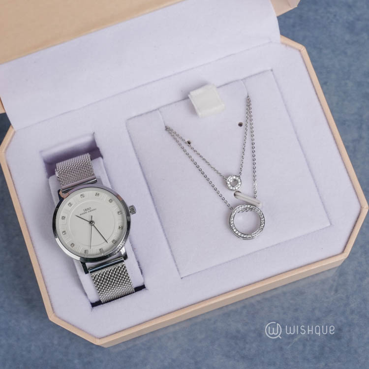 IBSO Ladies Quartz Silver Watch And Jewelry Set