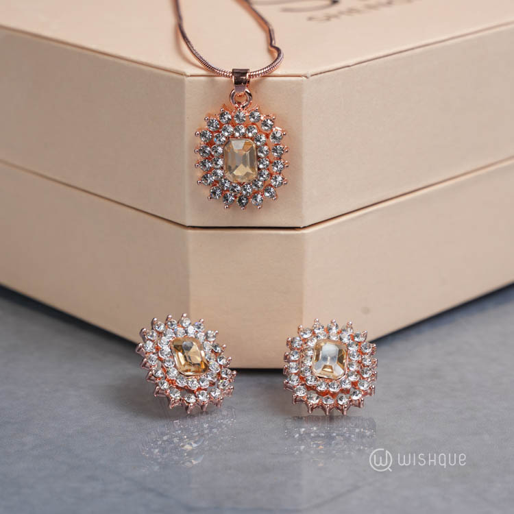 IBSO Ladies Stainless Steel Diamond Art Quartz Rose Gold Watch And Jewelry Set