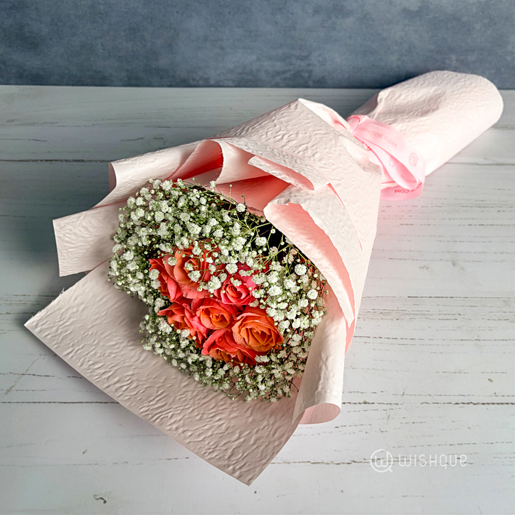 Coral Charm Baby’s Breath Crown Bouquet
