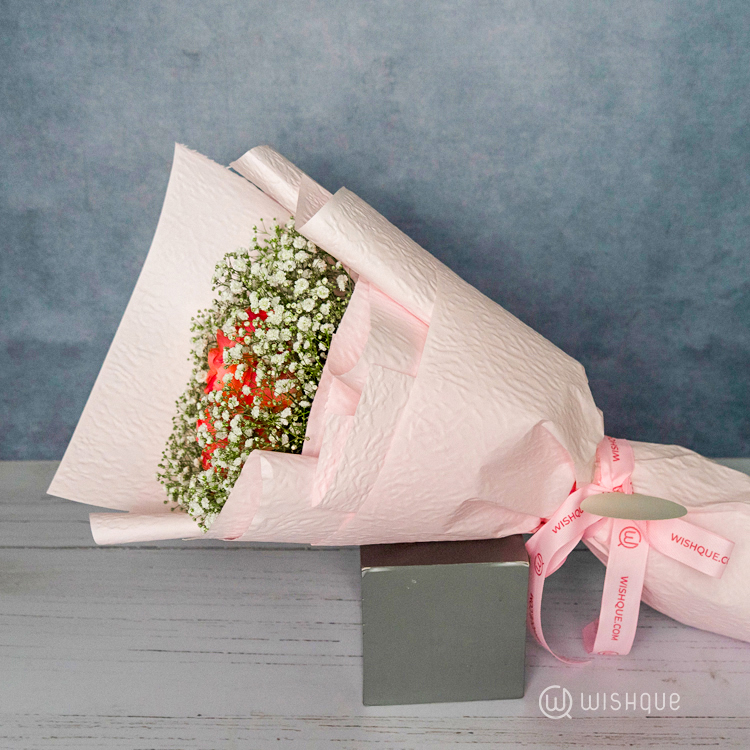 Coral Charm Baby’s Breath Crown Bouquet