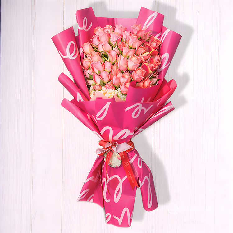 Pink Petal Roses Bouquet With Heart Cookies