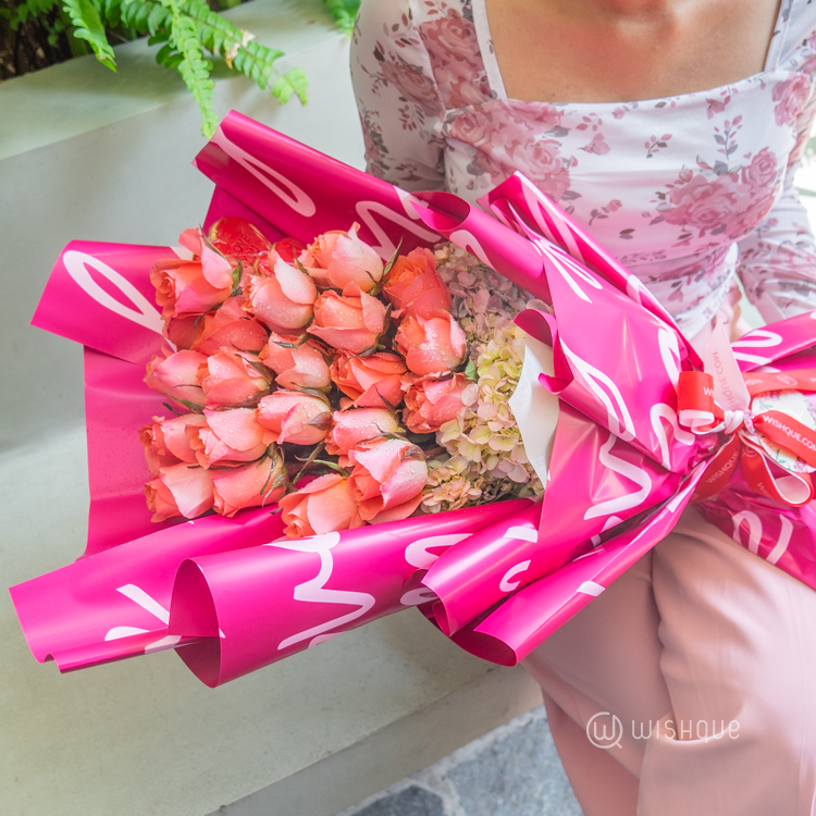 Pink Petal Roses Bouquet With Heart Cookies