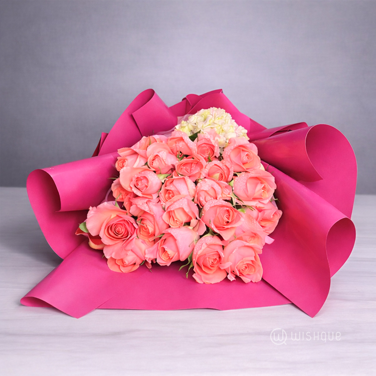 Pink Petal Roses Bouquet With Heart Cookies