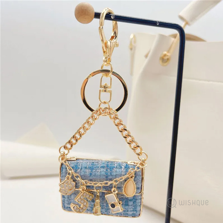 Metal Handbag Shaped Key Chain - Sky Blue