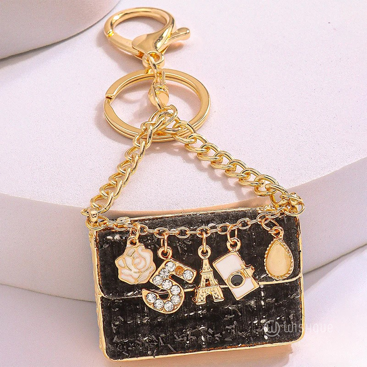 Metal Handbag Shaped Keychain - Black