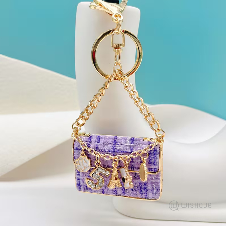 Metal Handbag Shaped Key Chain - Purple