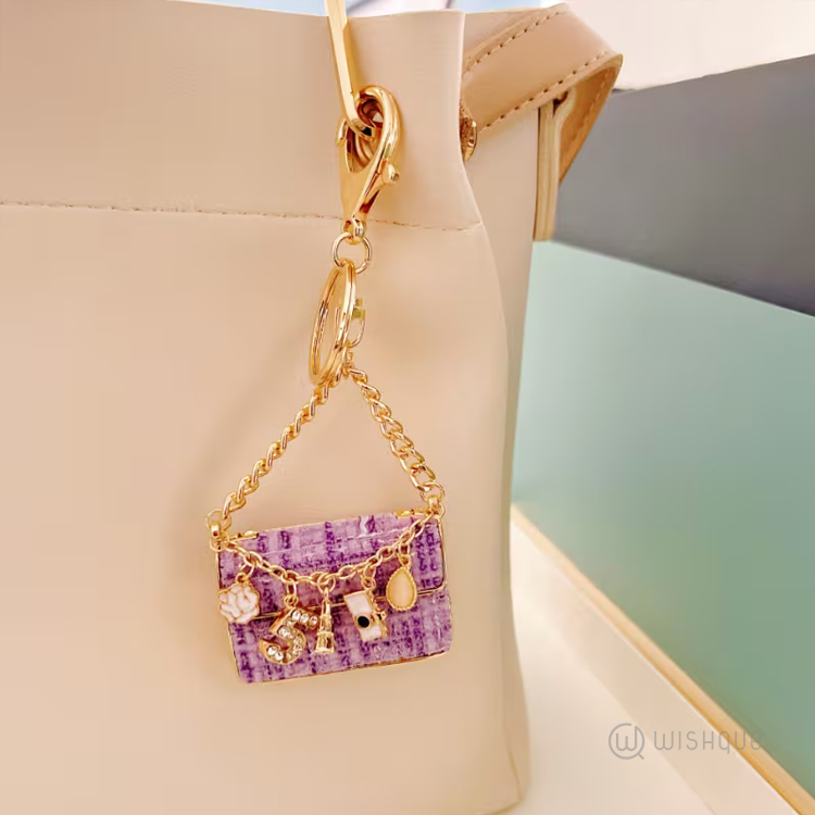 Metal Handbag Shaped Key Chain - Purple