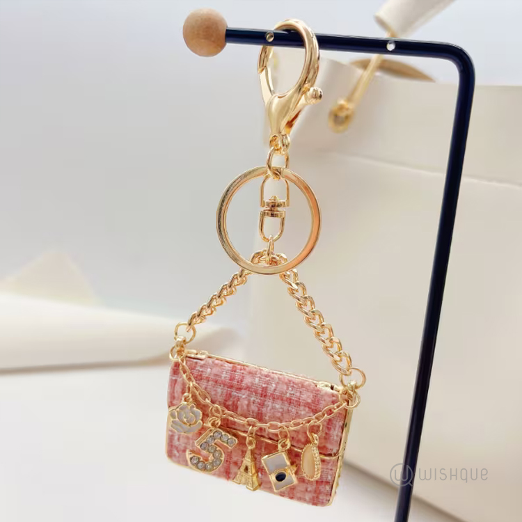 Metal Handbag Shaped Key Chain - Pink