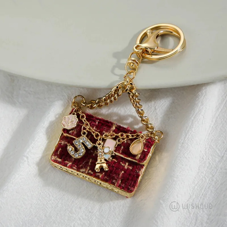 Metal Handbag Shaped Key Chain - Maroon