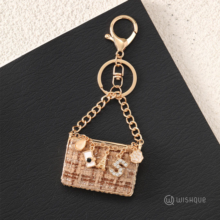 Metal Handbag Shaped Key Chain - Beige