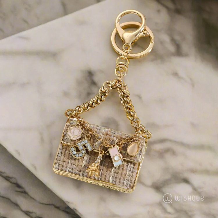 Metal Handbag Shaped Key Chain - Beige