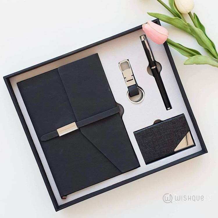 Pu Leather A5 Notebook Gift Set - Black