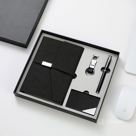 Pu Leather A5 Notebook Gift Set - Black