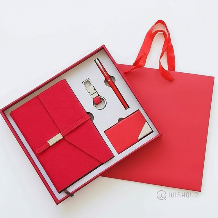 Pu Leather A5 Notebook Gift Set - Red