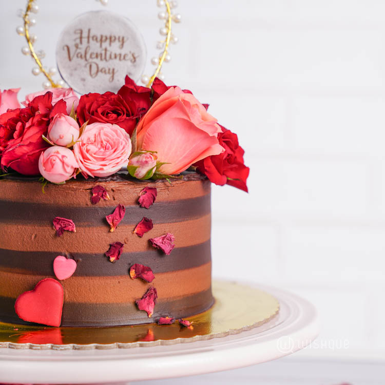 Happy Valentine's Rose Petal Chocolate Cake