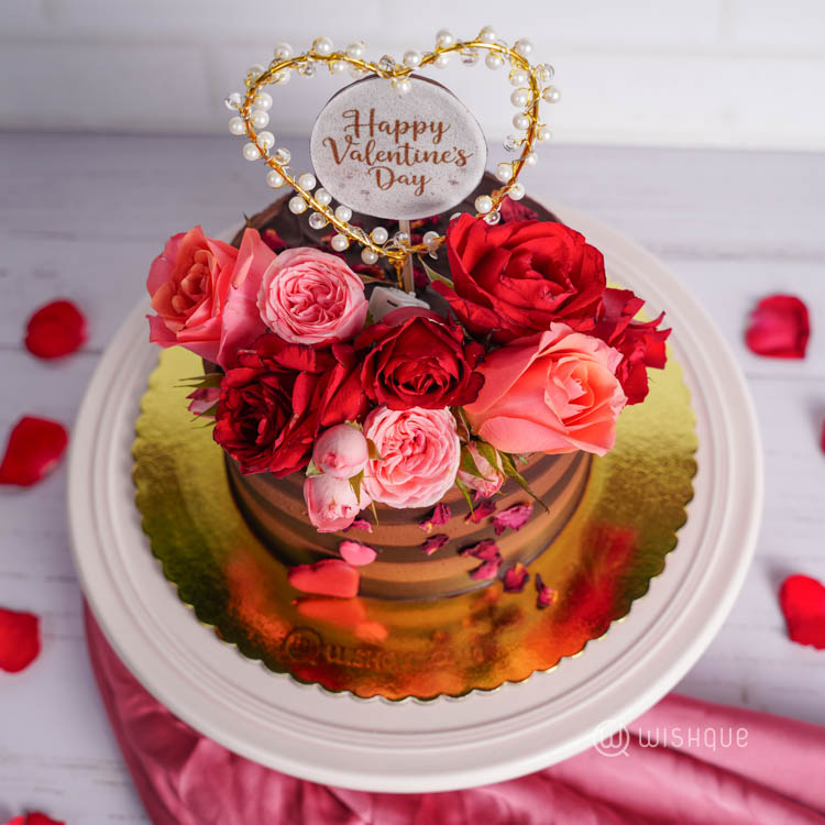 Happy Valentine's Rose Petal Chocolate Cake