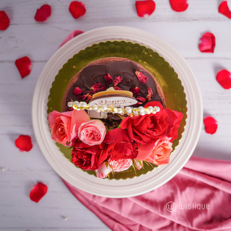 Happy Valentine's Rose Petal Chocolate Cake